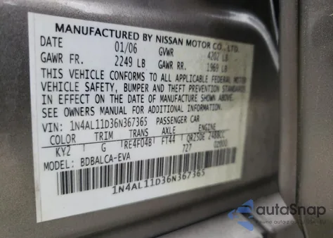 2006 Nissan Altima S from USA, damaged, VIN 1N4AL11D36N367365